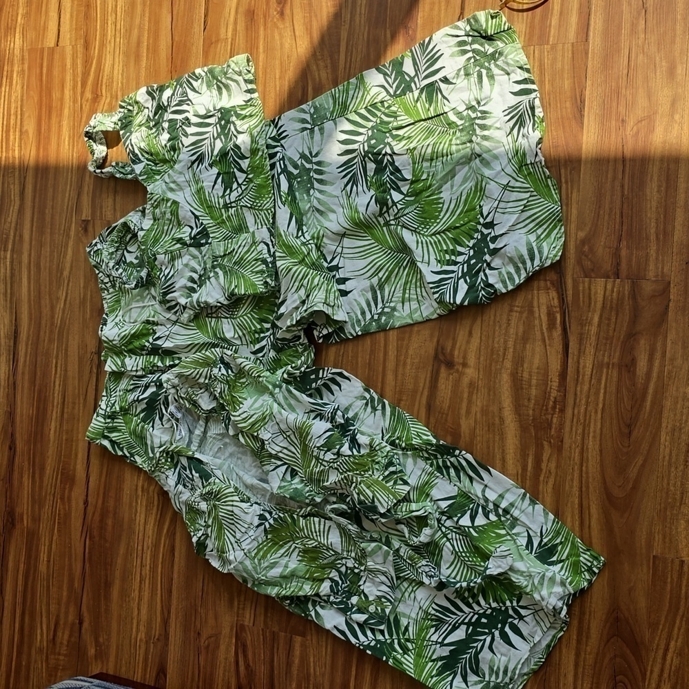  Midnight Sky Women's 3 piece Size L Linen Blend Green Jungle - Picture 2 of 6